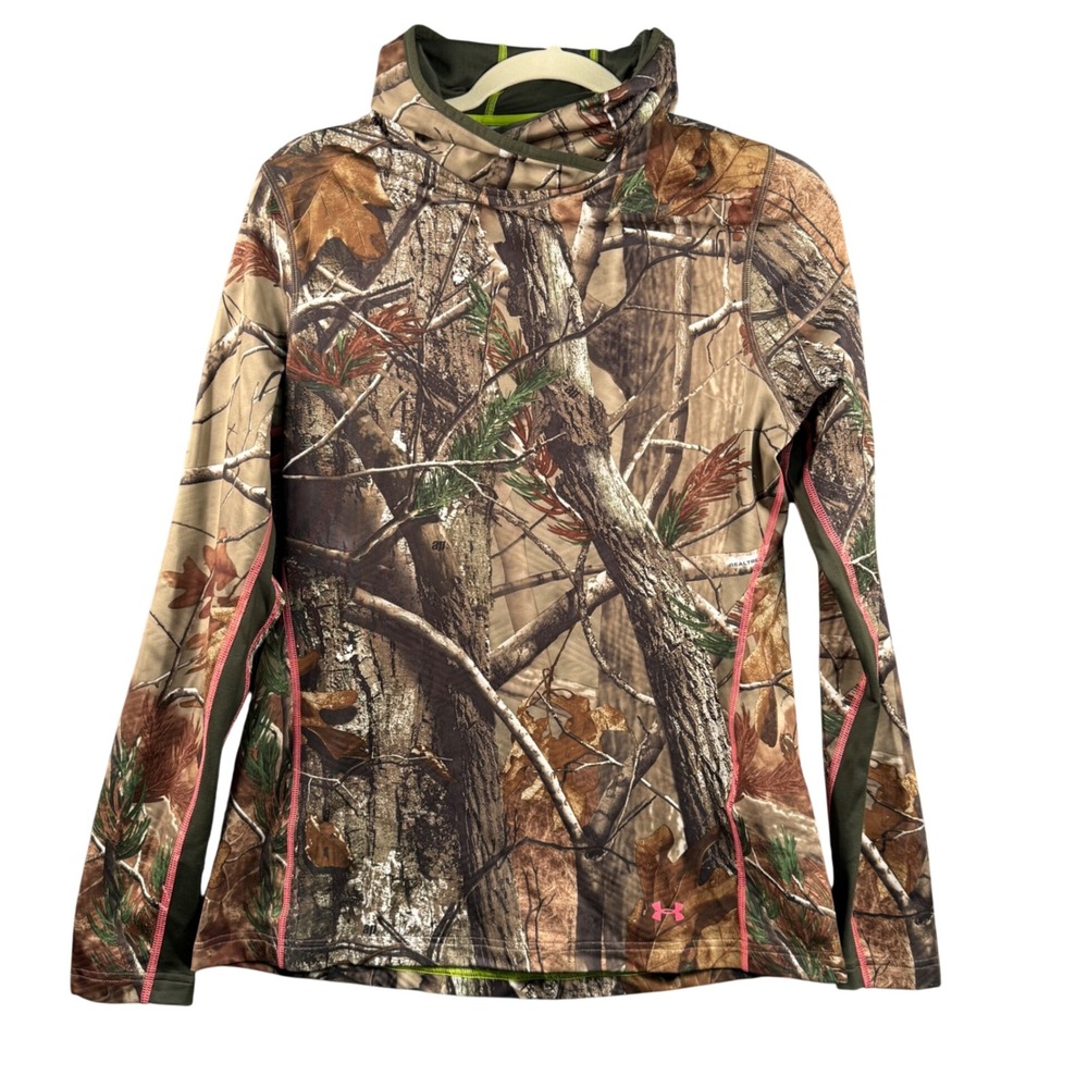 Retro Under Armour L ColdGear Realtree Camo Scent Control Scuba Hoodie Pullover